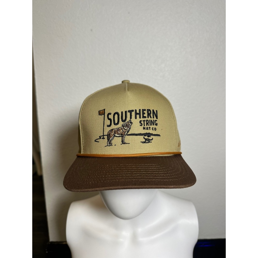 Southern String Hat Co Wolf Golf Snapback Hat Tan Brown Trucker Rope Cap Mens
